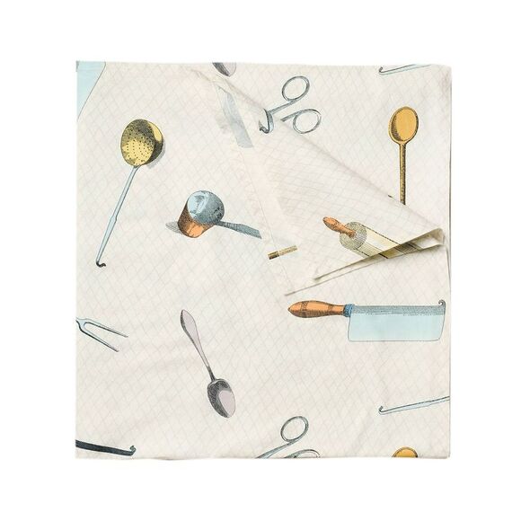 John Derian Cutlery Toss Printed Tablecloth in Cream,  60” x 84” - Picture 1 of 2